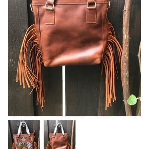 Leather mini fringe huipil bag